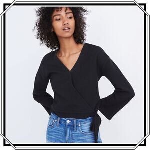 Madewell Texture & Thread Black Knit Side Tie Wrap Blouse Size Small